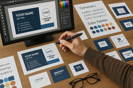 Business card design workspace