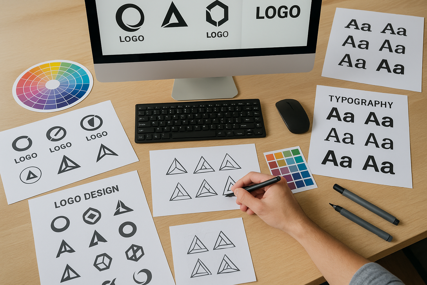 Creative logo design workspace