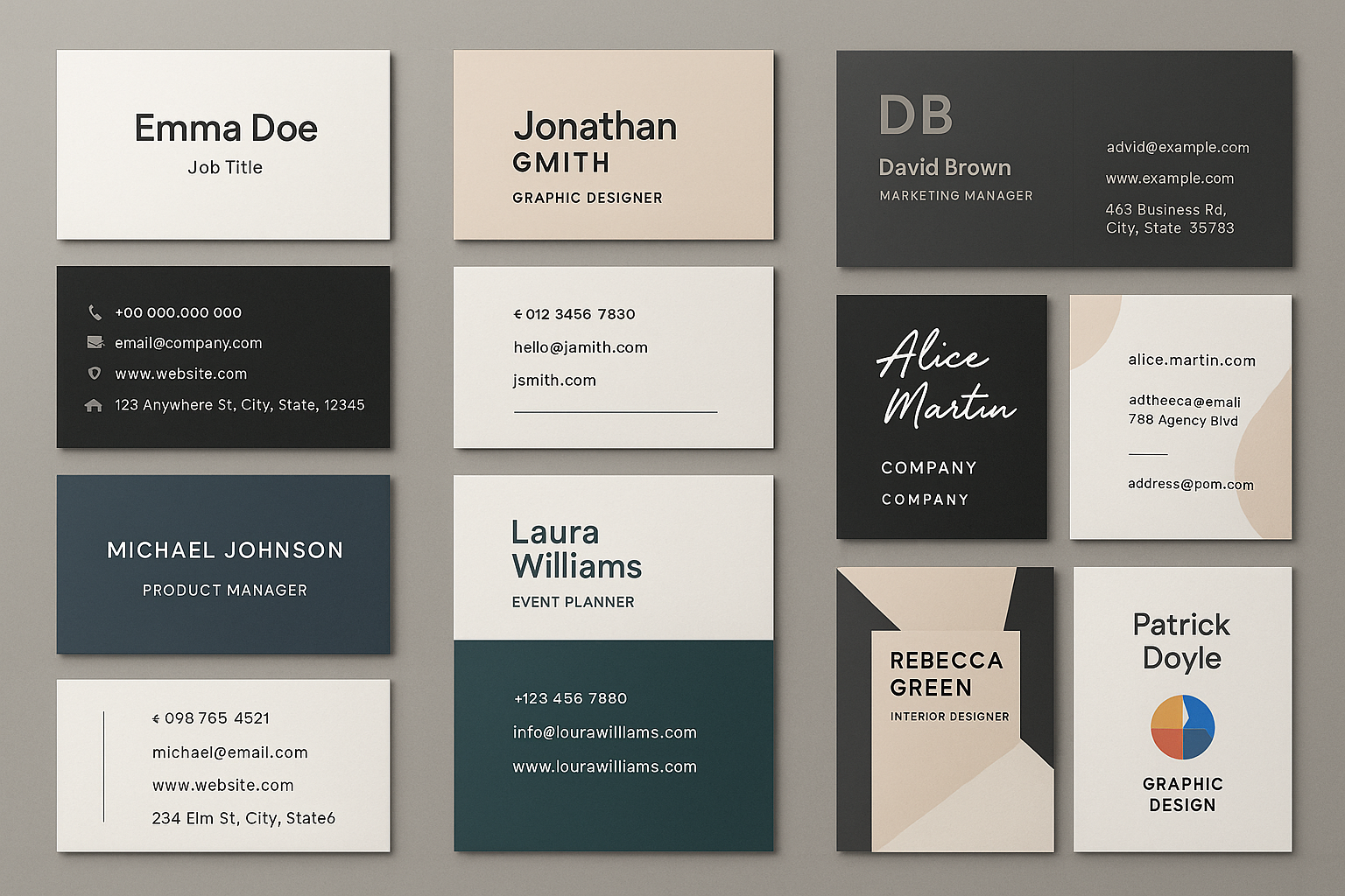 Professional business card showcase