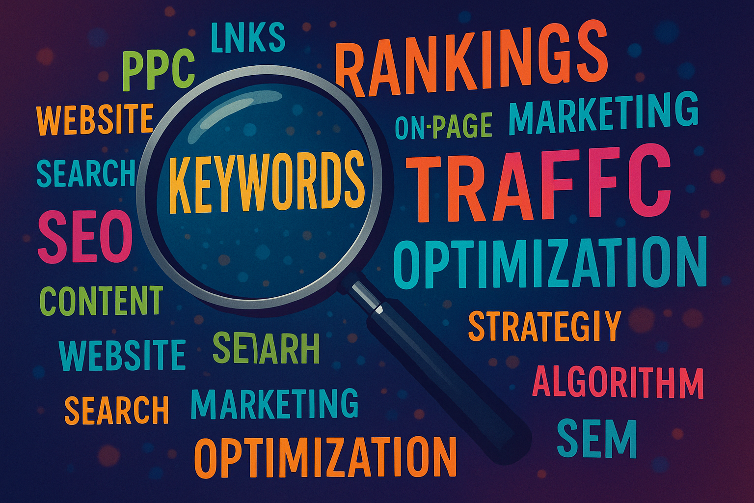 SEO keywords magnifying glass